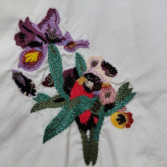 Etro Embroidered Beaded Blouse Floral Cotton Button Up Size 48 Made In Italy - Picture 4 of 12